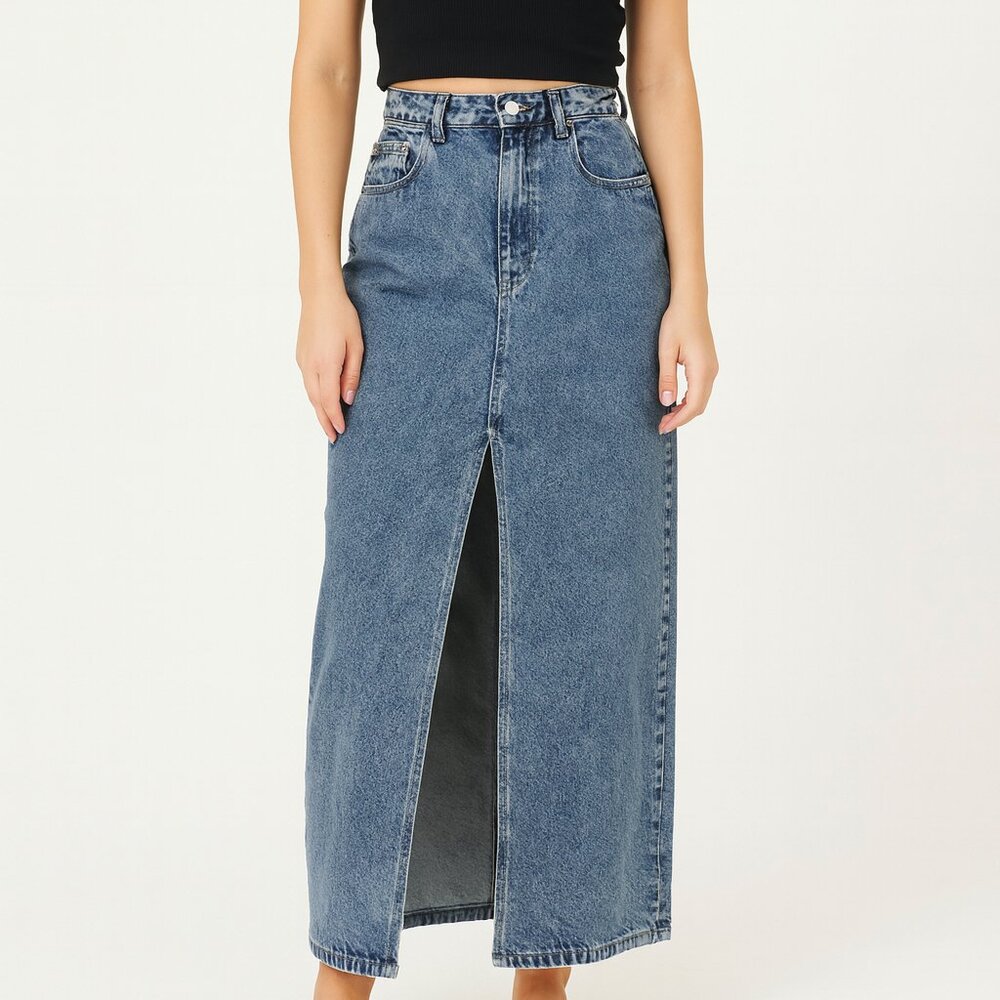 Universal Thread Blue Denim Maxi Skirt with Front Slit